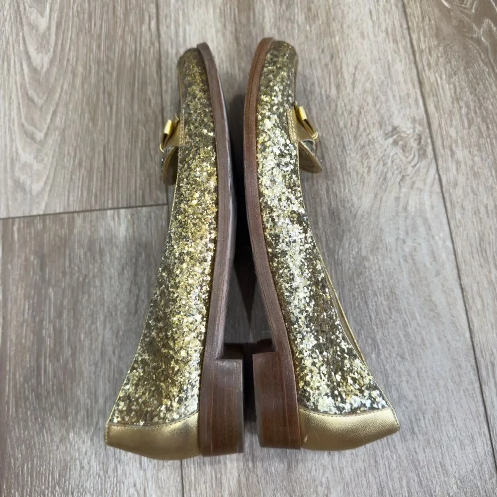 Kate Spade Gold Glitter Cora Loafers Flats Size 7.5